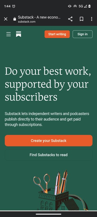 Substack mobile site preview. 