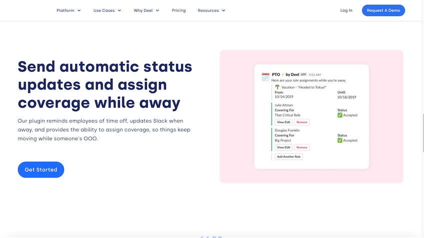 Deel automatic status updates landing page. 