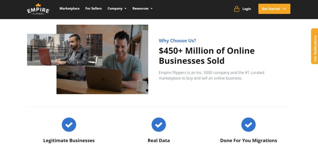 An image of the Empire Flippers landing page. 