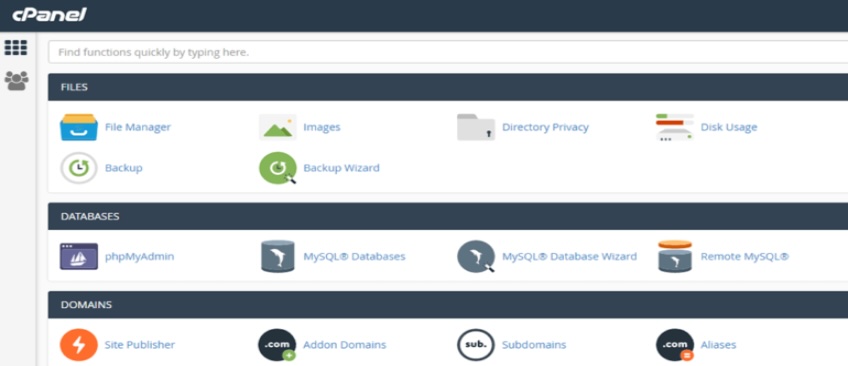 Screenshot of cPanel dashboard. 