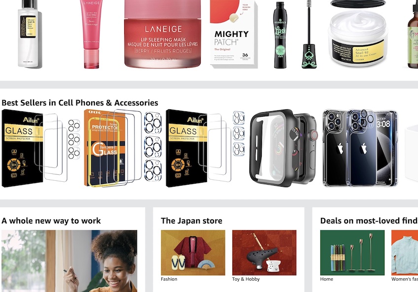 Amazon homepage screenshot displaying suggested items. 