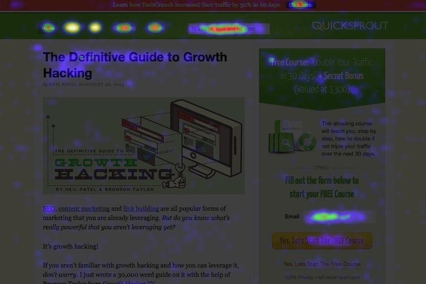 Heat map used on the Quicksprout page. 