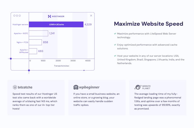 A screenshot of Hostinger site speed information.