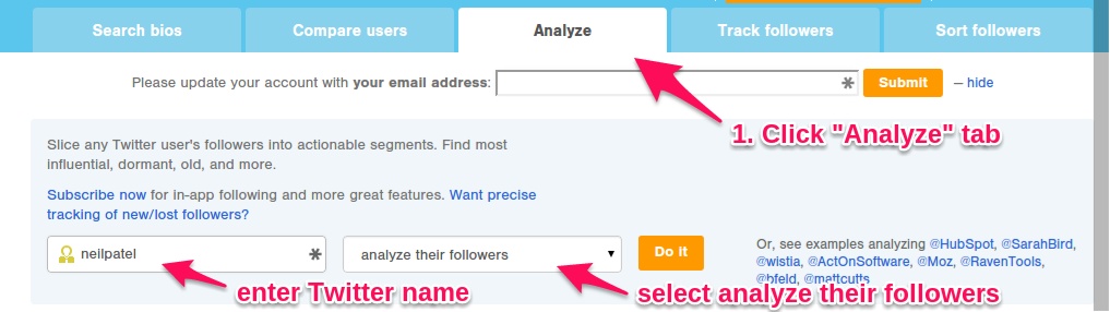 Twitter analyze function example.