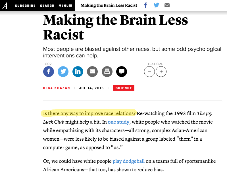 Making the Brain Less Racist by Olga Khazan introduction to article example