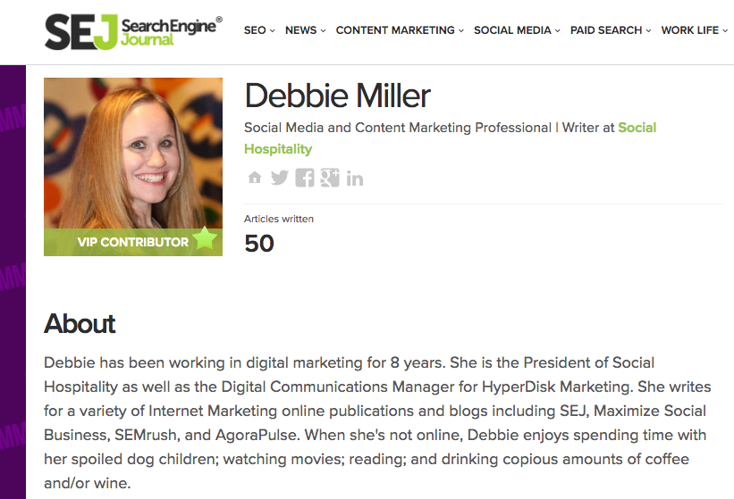 Search Engine Journal author page profile example 1