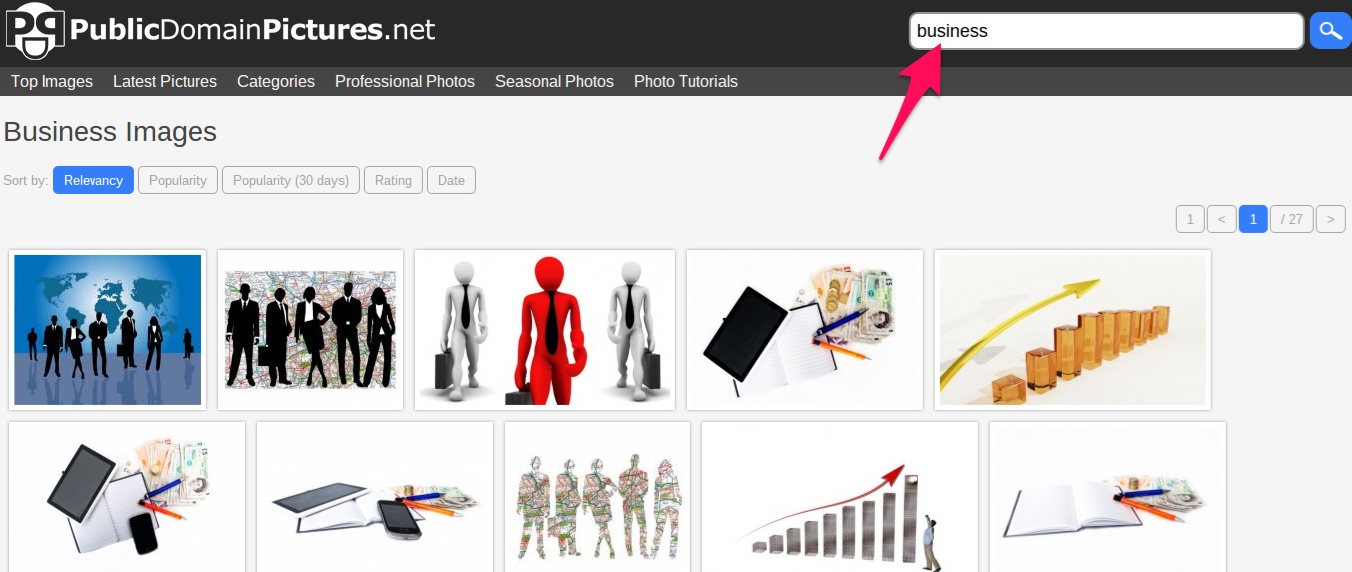 PublicDomainPictures.net image search screen