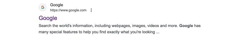 Screenshot of search results for google showing its meta description. 