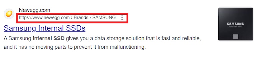 URL example showing the navigation options in the URL. 