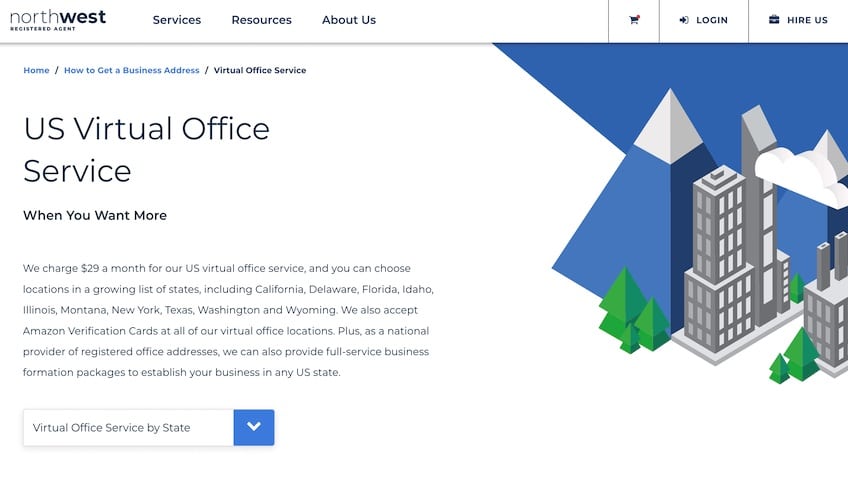 Virtual Office Service landing page for Northwest Registered Agent.