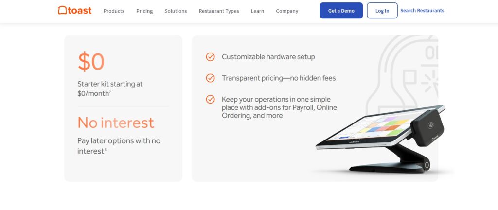 A screenshot of the Toast POS landing page. 