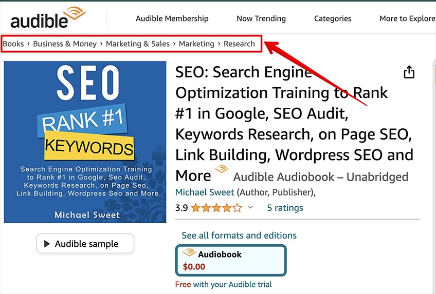 SEO book on Audbile page. 