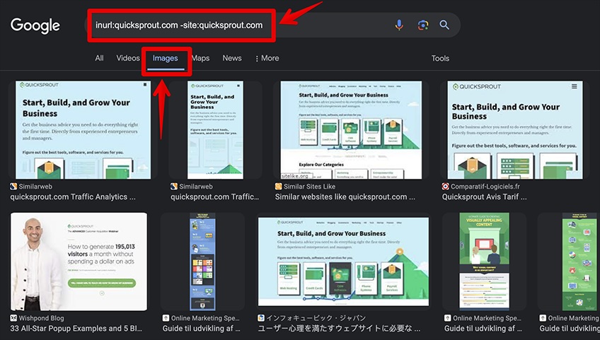 Google image search results for Quicksprout site. 