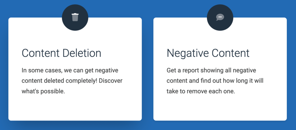 Webimax image of their content deletion page