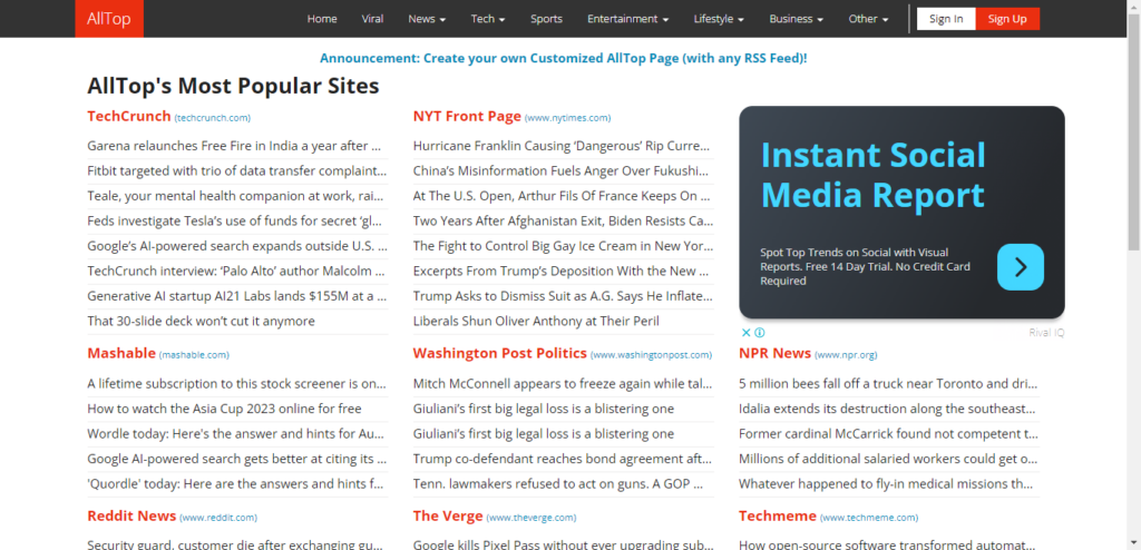 Screenshot of Alltop website.
