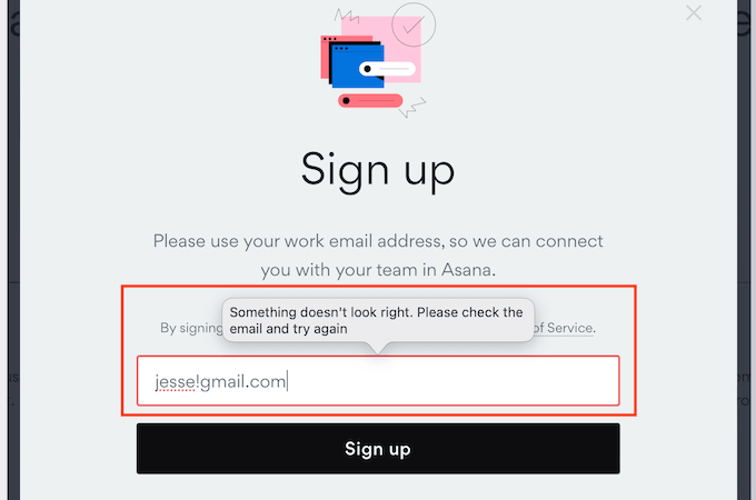 A screenshot of the Asana sign up screen.