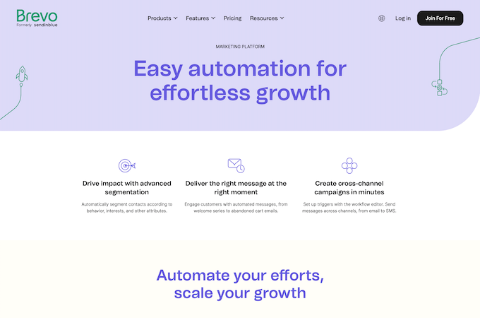 Marketing automation landing page on Brevo's site.