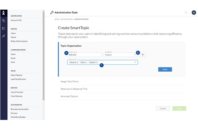 Screenshot of metrics and data organization tools from Nextiva call center software.