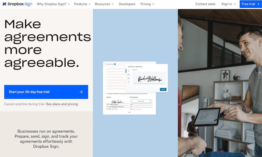 Dropbox Sign homepage