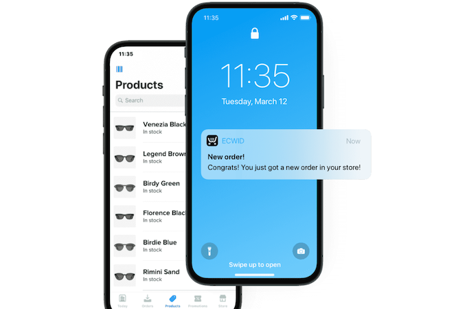 Ecwid store and new order notification on mobile device