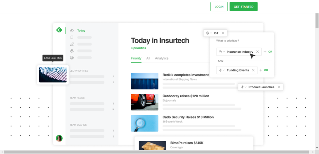 Screenshot of Feedly website.