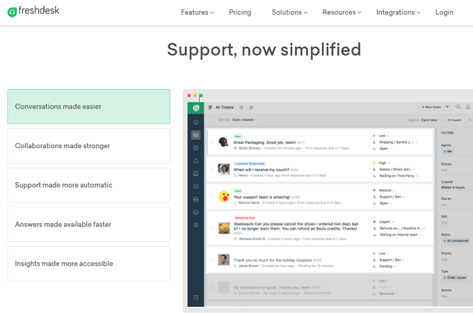 Freshdesk customer support landing page