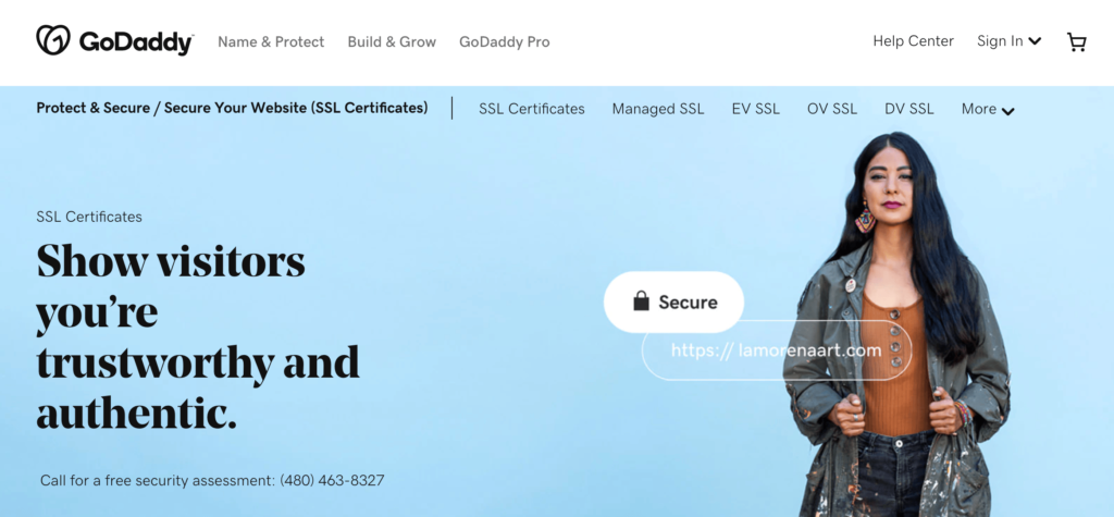 GoDaddy SSL certificates homepage.