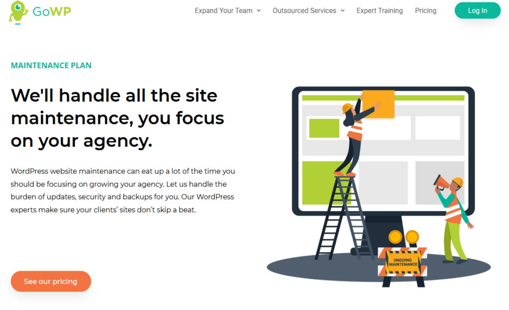 GoWP maintenance plan sign up homepage.
