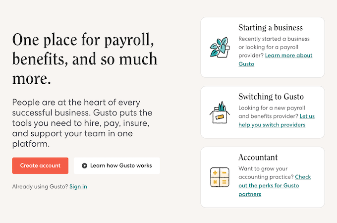 Gusto homepage