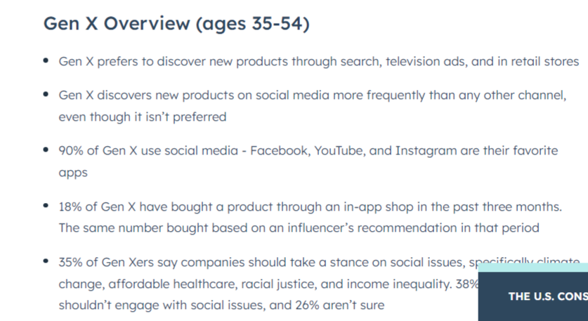 Screenshot of Gen X marketing data. Source - HubSPot.