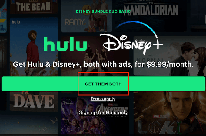 A screenshot of the Hulu landing page.