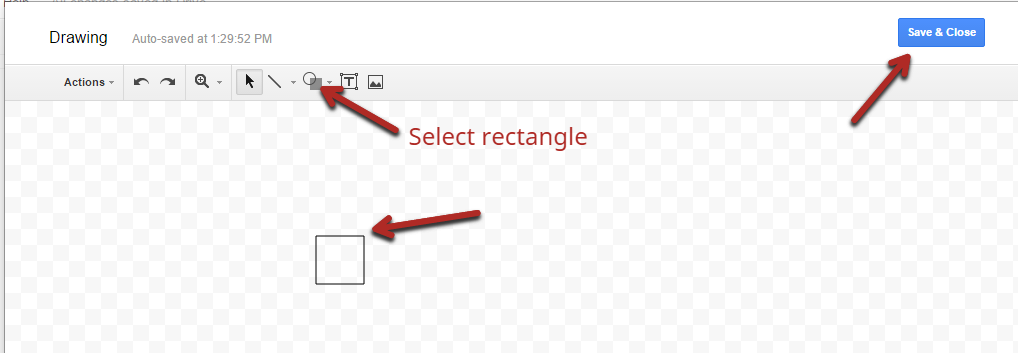 Google Docs select a shape function example.