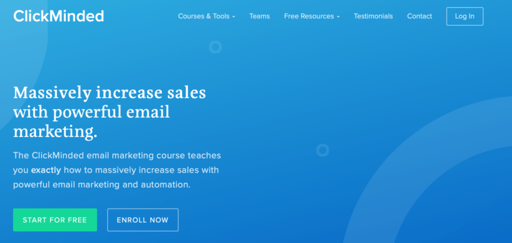 ClickMinded email marketing course homepage.