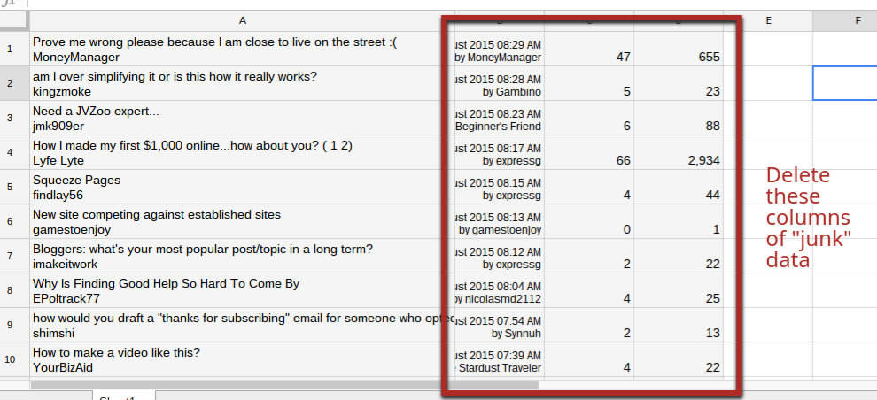 Copy and paste into a spreadsheet example