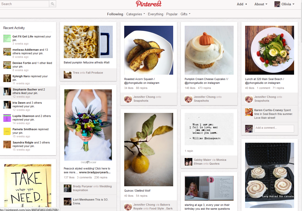 Pinterest dashboard example.