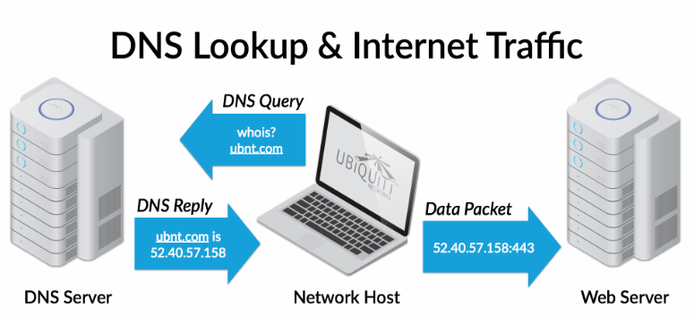 Infographic for DNS lookup and internet traffic.