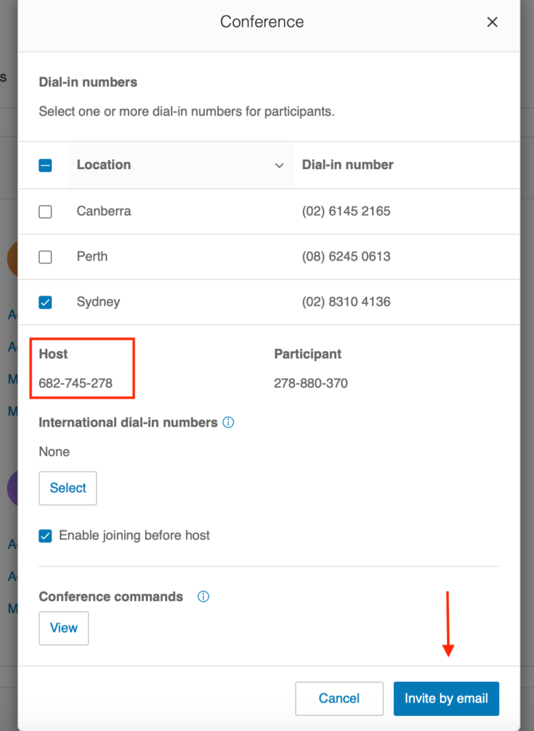 RingCentral applicable locations conference call set up example.