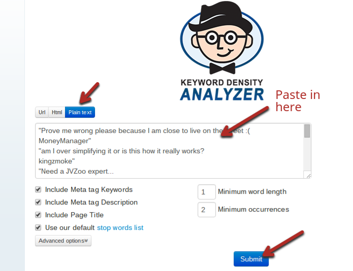 Keyword density analyzer tool