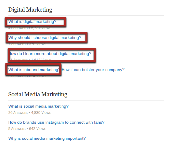 Keywords example from digital marketing on quora.