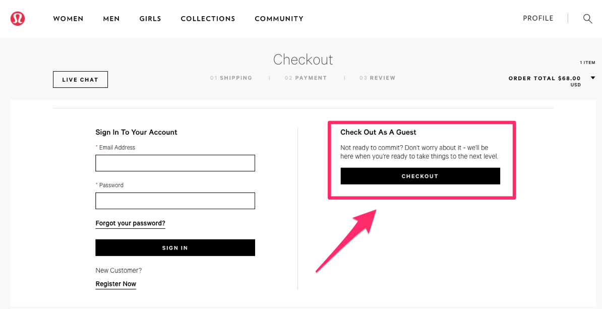 Lululemon checkout process screenshot.