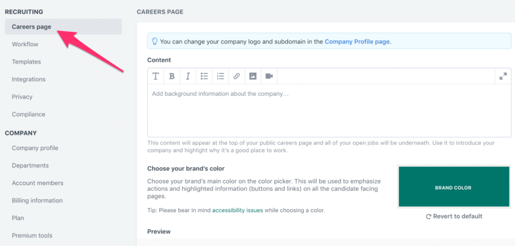 Workable recrutiing software recruiting settings customization features example.