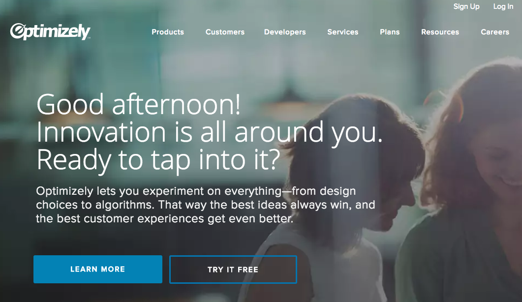 Optimizely homepage.