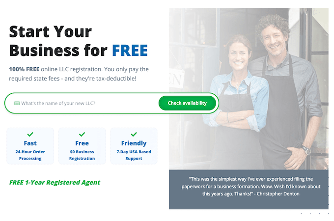 Inc Authority's Free LLC Service webpage