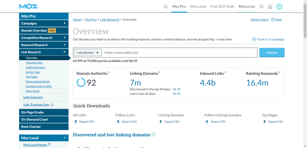 Screenshot of Reddit backlink and related stats. 