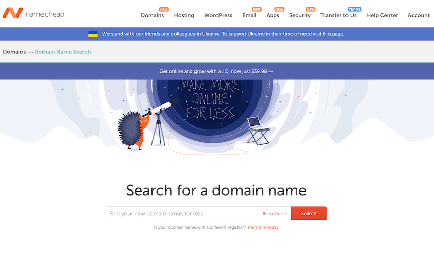 Namecheap homepage