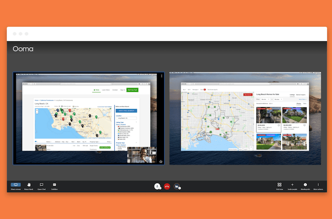 Two screens being shared simultaneously during an Ooma video call