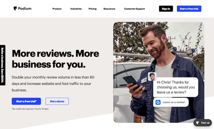 Podium Reviews landing page