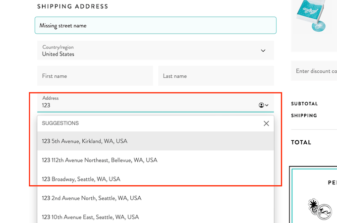 A screenshot of the PuraVida order form.