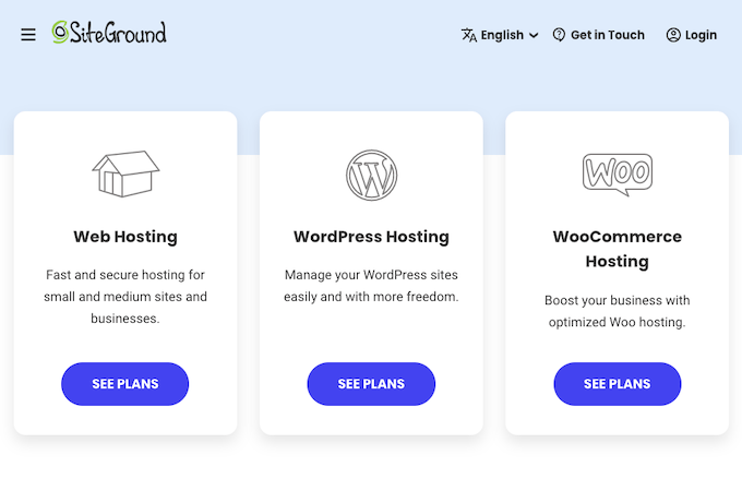 SiteGround hosting options