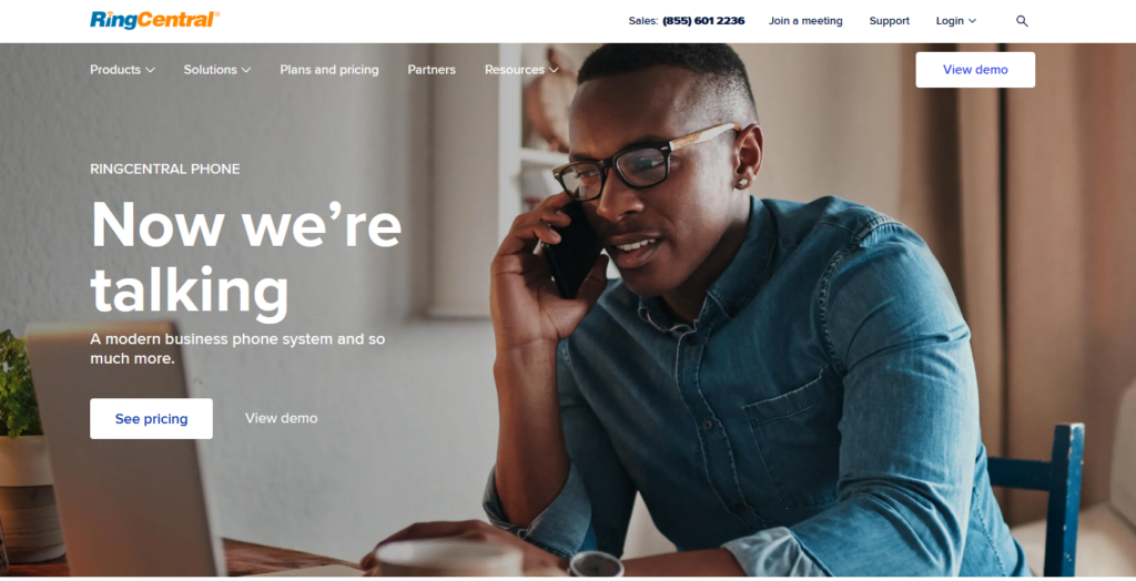 RingCentral VOIP phone solution homepage.